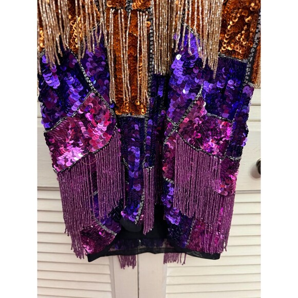 ASOS EDITION blocked chevron sequin fringe mini dress SIZE 8 - Picture 7 of 12